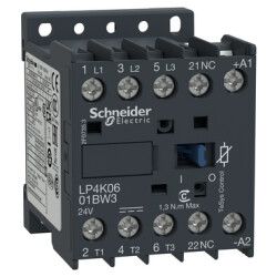 LP4K0601BW3-TeSys K Kontaktör 3P 6A AC3 24VDC 1NK - Schneider Electric