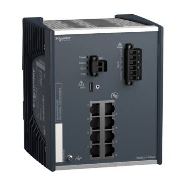 MCSESP083F23G0T - Modicon PoE (Ethernet Üzerinden Güç) Yönetilen Anahtar - Bakır için 8 Gigabit bağlantı noktası - genişletilmiş sıcaklık - 1