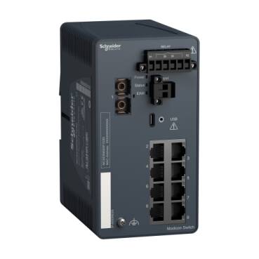 MCSESM093F1CS0 - Modicon Yönetilen Anahtar - bakır için 8 bağlantı noktası + fiber optik tekli mod için 1 bağlantı noktası - 1